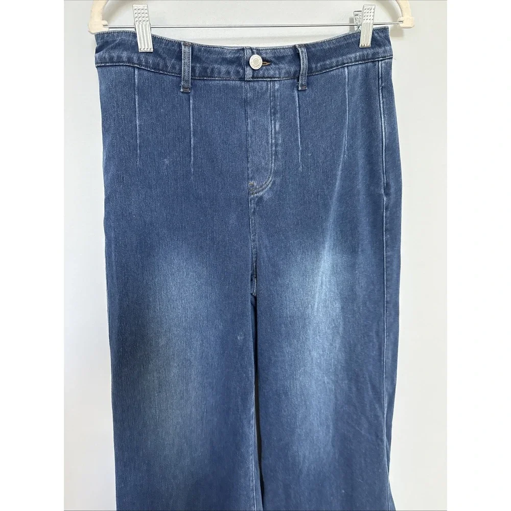 Halara Flex High Waisted Tummy Control Wide Leg Casual  Blue Jeans Size Petite L - Picture 13 of 16